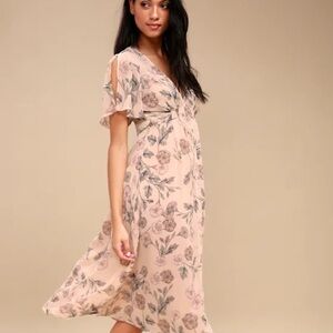 ASTR the Label Azalea Blush Pink Floral Print Midi Dress